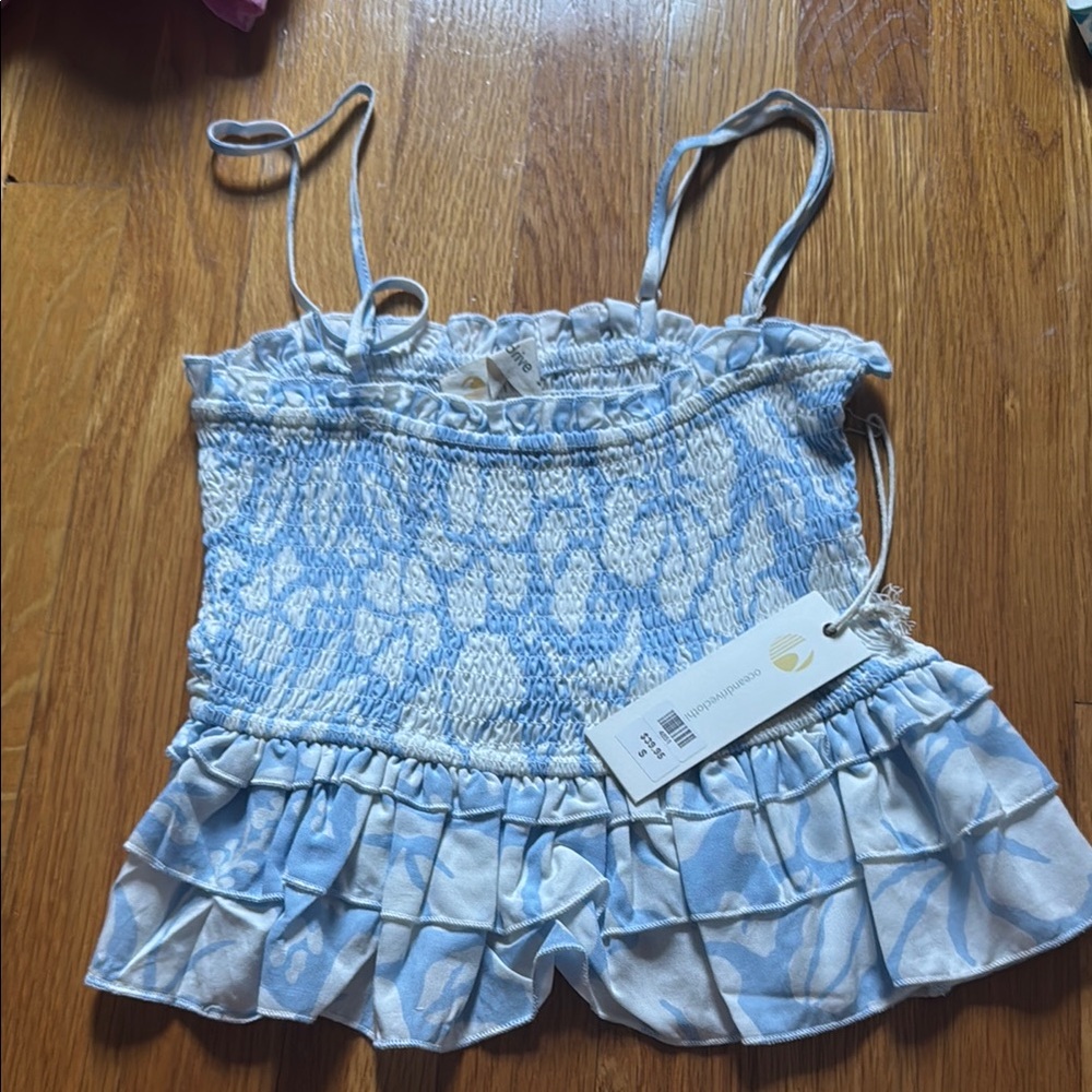 Ocean Drive Blue and White Smocked Tank Top